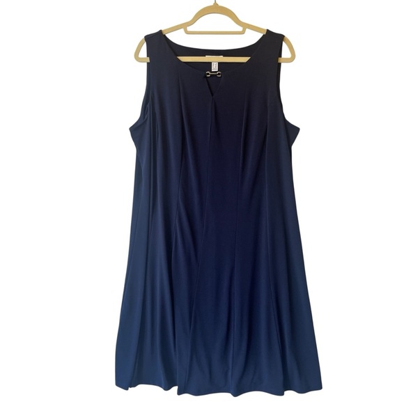 Susan Graver swing dress 1X Knee length Sleeveless Navy blue Stretch Flowy midi - Picture 1 of 9